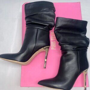 Paris Texas Calf Stiletto Slouchy Boots Nero, size 38 / 8